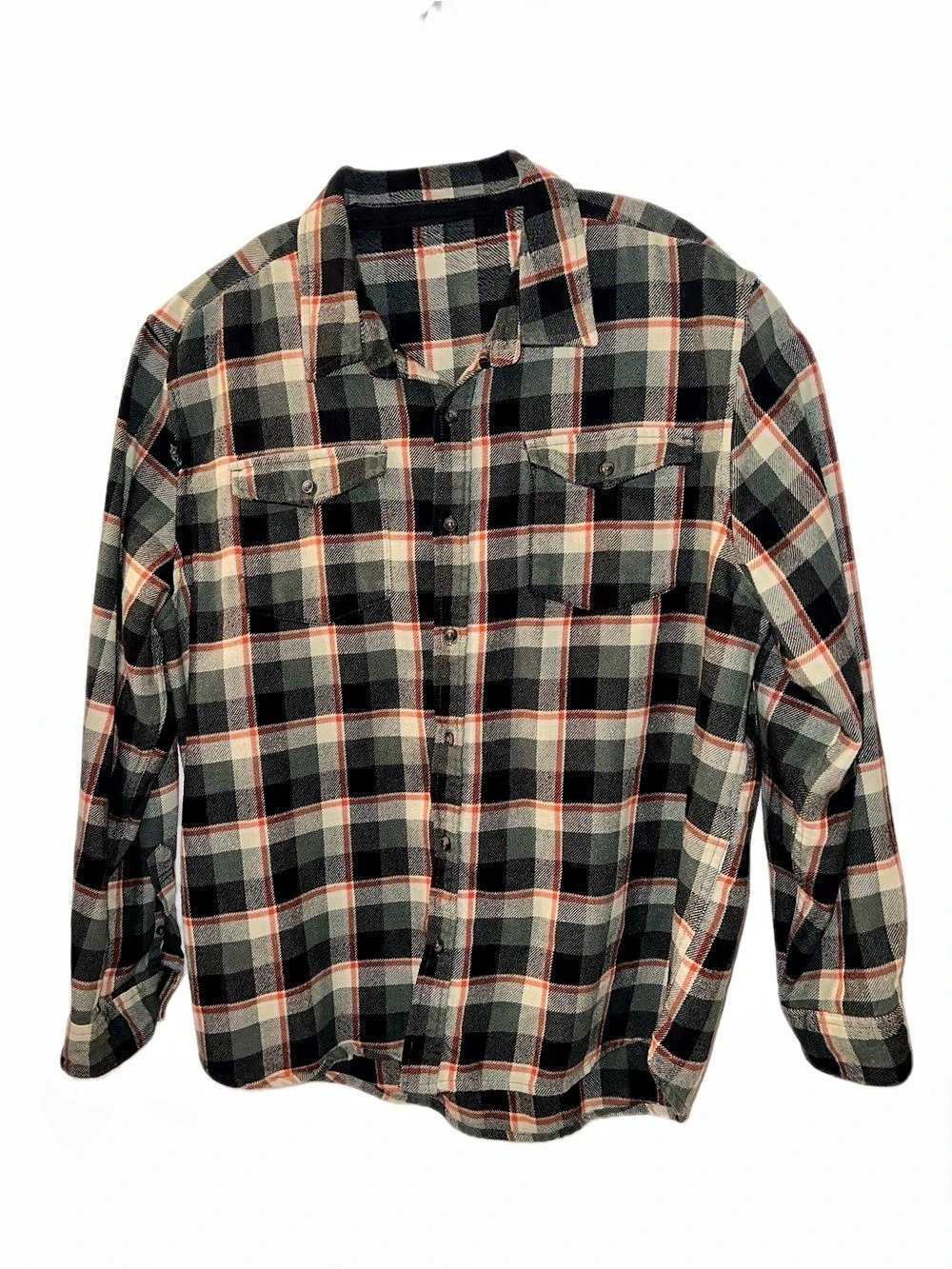 DIP Plaid Button Down Shirt Black & Gray Large